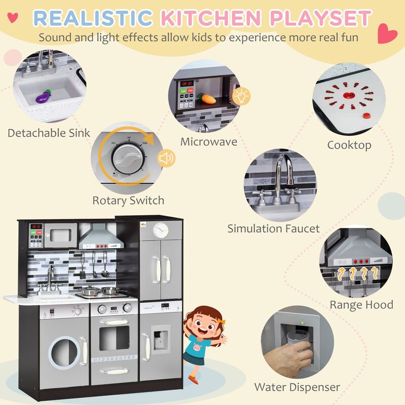 Brown Kids' Play Kitchen: Wooden Set with Interactive Features