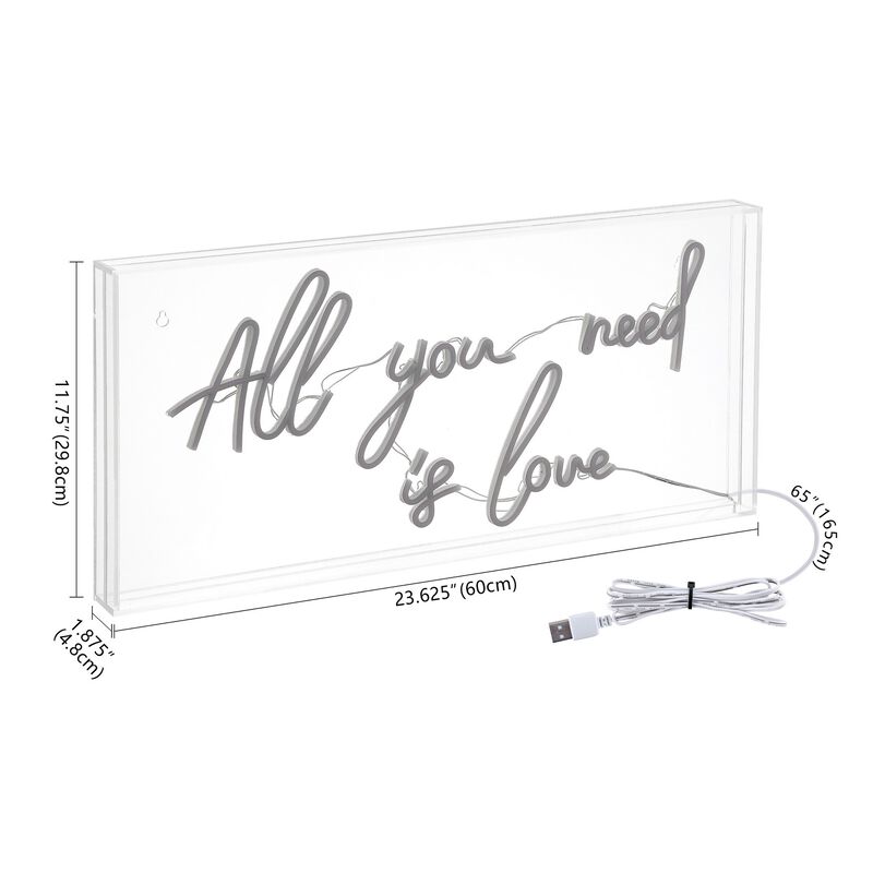 All You Need Is Love 23.63" X 11.75" Contemporary Glam Acrylic Box USB Operated LED Neon Light