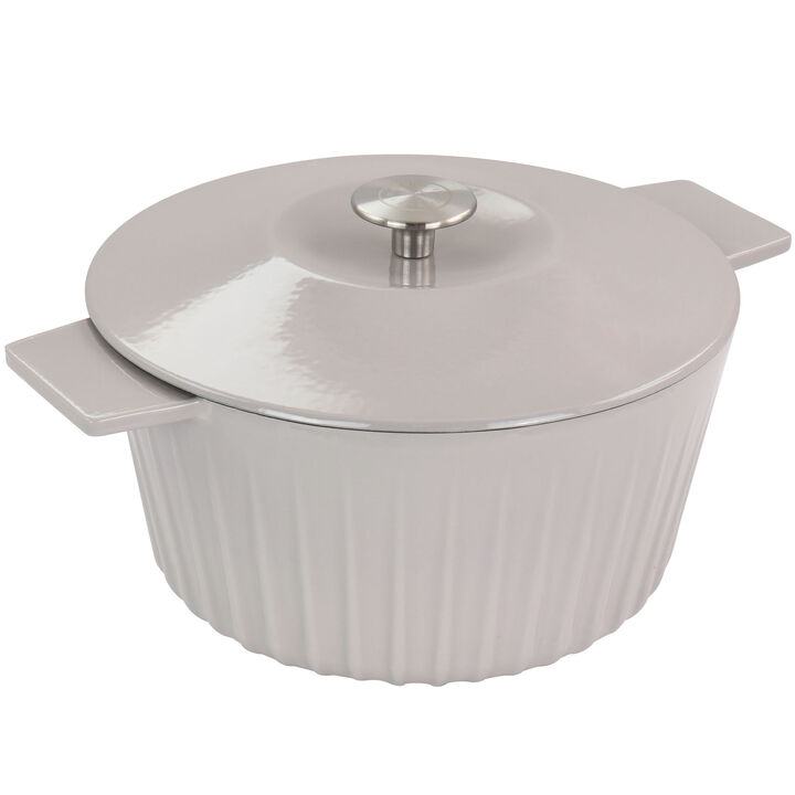 Martha Stewart Enameled Cast Iron 5 Quart  Embossed Stripe Dutch Oven with Lid in Warm Grey