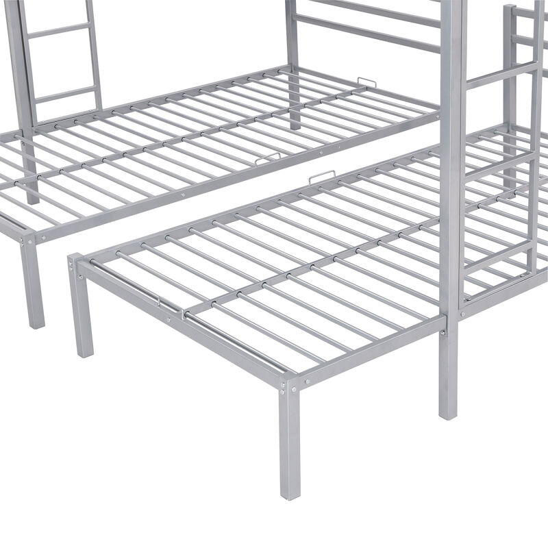 Full Over Twin&Twin Size Bunk Bed With Built-In Shelf, Silver