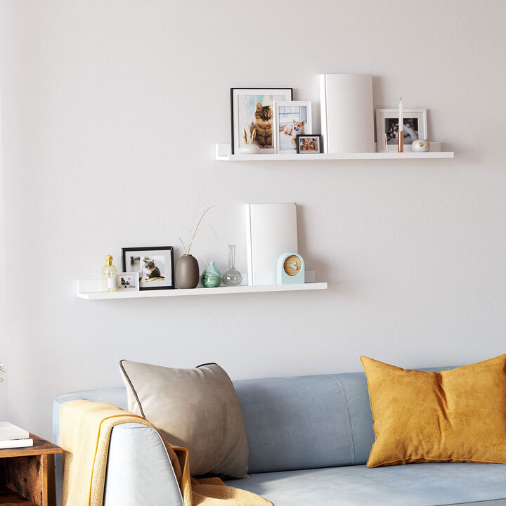White Floating Shelves with Front Edge - Set of 2 for Living Room, Kitchen, Bathroom