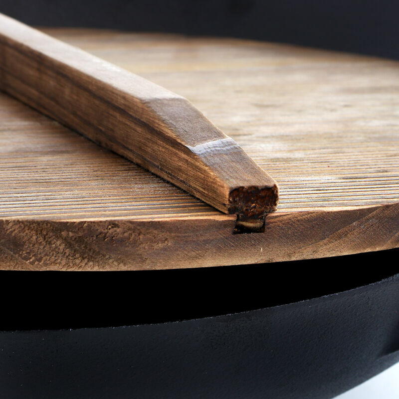General Store Addlestone 2 Piece 14 Inch Heavy Duty Cast Iron Wok with Wood Lid
