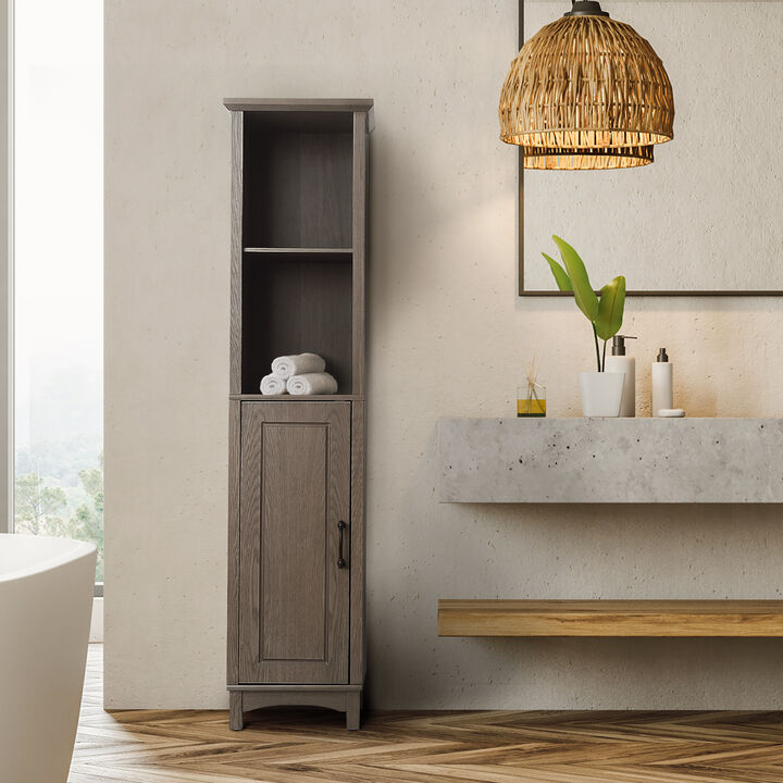 Teamson Home Russell Farmhouse Wooden Linen Tower Cabinet, Salt Oak