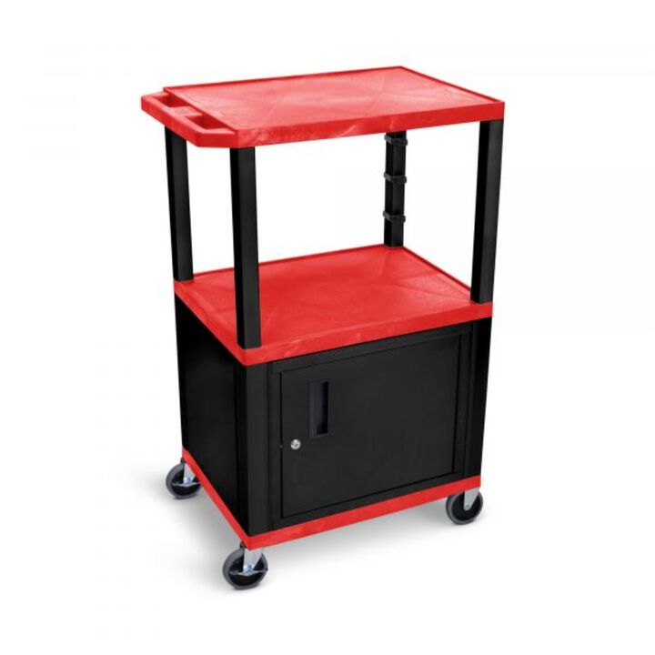 H. Wilson Red Tuffy 3 Shelf 42" AV Cart W/ Cabinet