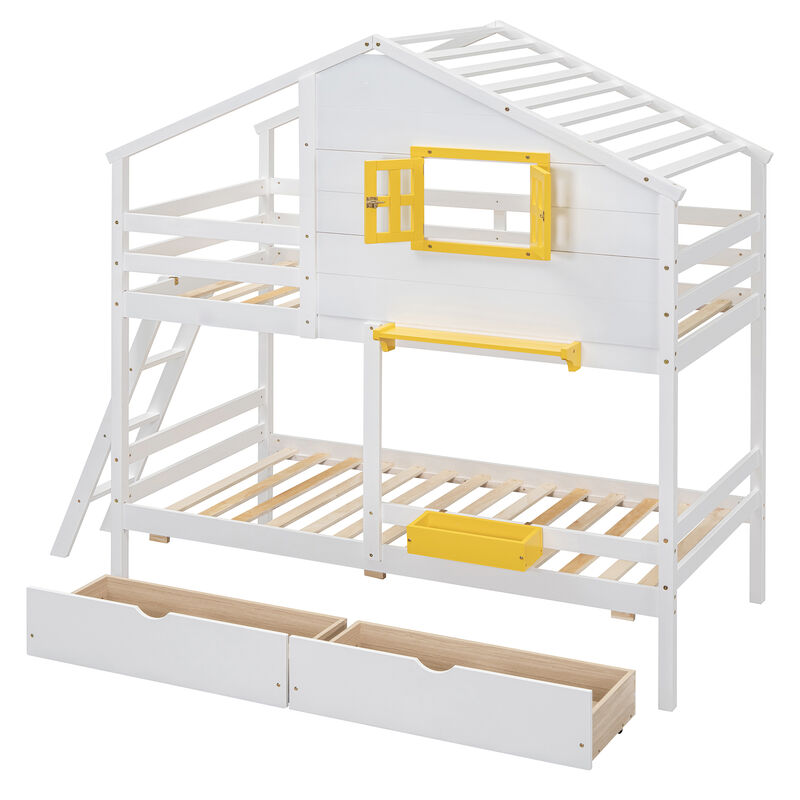 Merax Wood Bunk Bed with Storage Drawers