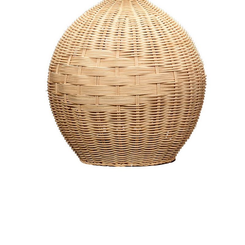 Cape 22 Inch Contemporary Rattan Table Lamp, Hand Woven, Linen Shade, Brown-Benzara