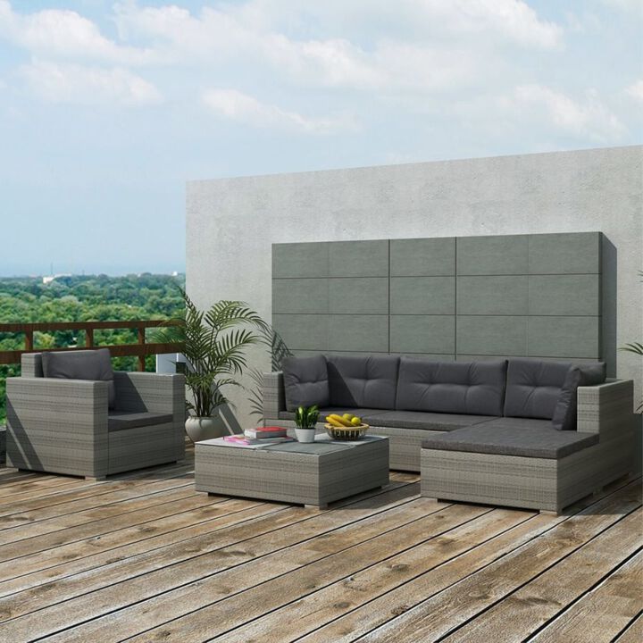 vidaXL 6 Piece Garden Lounge Set with Cushions Poly Rattan Gray