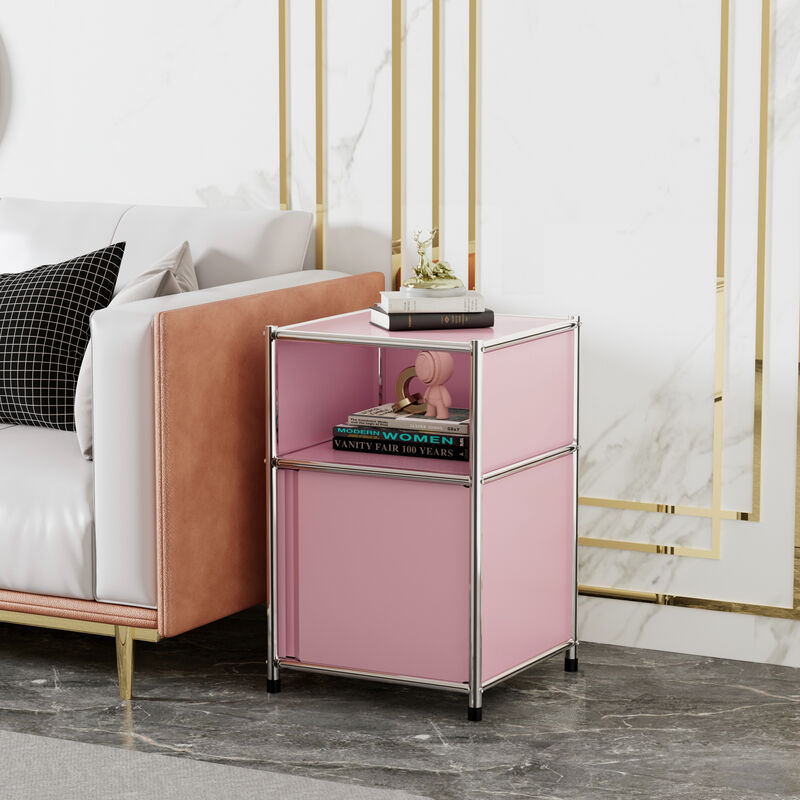 Mega Casa Metal Nightstand Side Table Pink