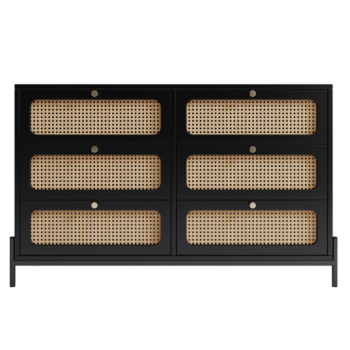 Merax Modern Rattan Wood Closet 6-Drawer Dresser