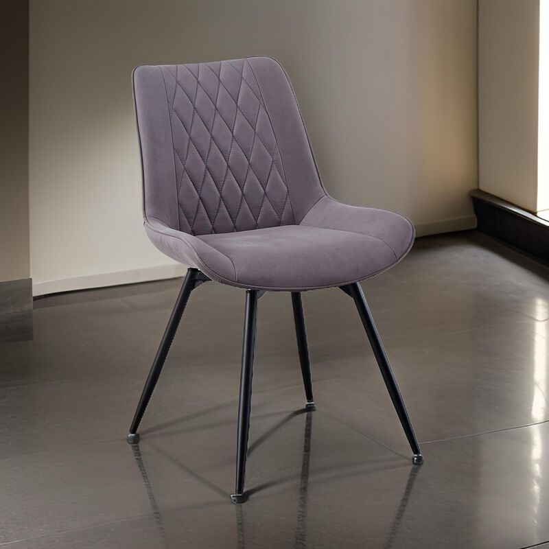 22 Inch Modern Side Chair, Set of 2, Gray Vegan Faux Leather, Swivel Seat-Benzara