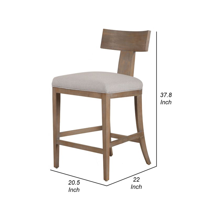 Cid Sten 27 Inch Counter Height Chair, T Shape Back, Beige Linen, Brown - Benzara