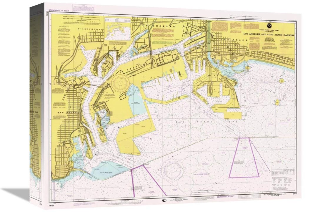 Nautical Chart - Los Angeles and Long Beach Harbors ca. 1998-Canvas Art-16x12.32