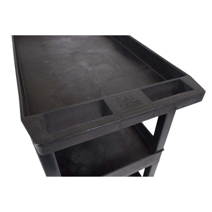 Luxor High Capacity 3 Tub Shelves Cart in Black