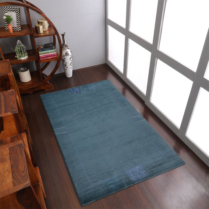 Rugsotic Carpets Hand Knotted Tibbati Wool 6'7''x9'10'' Area Rug Contemporary Blue T00206