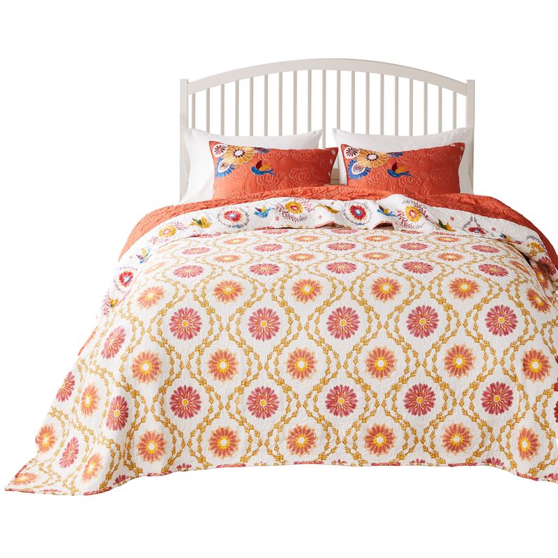 Xan 3pc Queen Bedspread and Pillow Sham Set, Bouquet Print, Multicolor