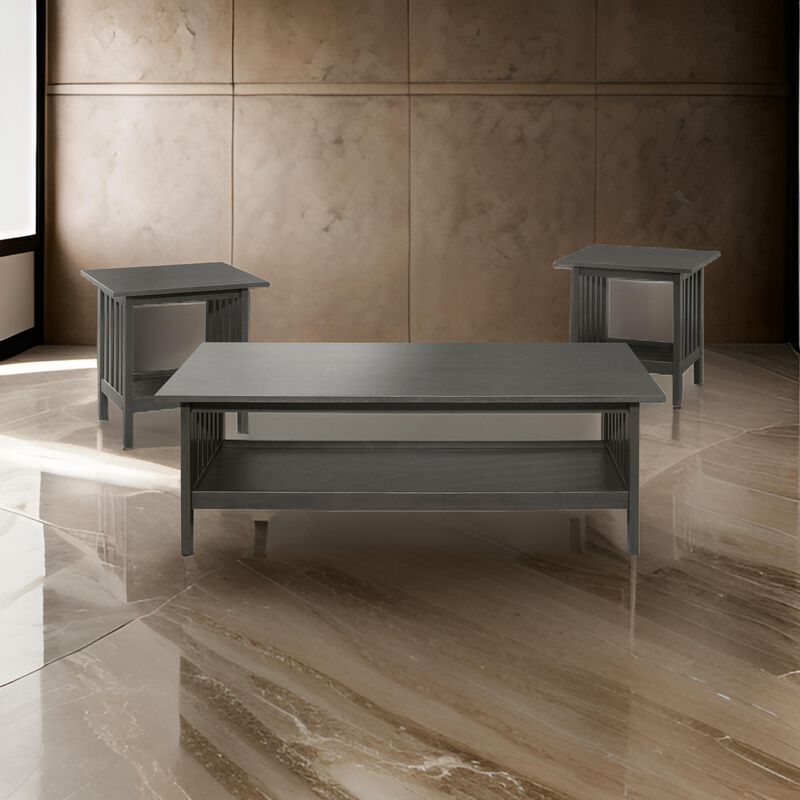 Wiston 3 Piece Table Set, 1 Coffee Table, 2 End Tables, Antique Gray Wood - Benzara