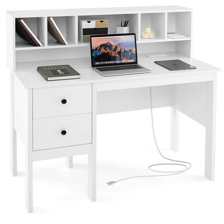 48 Inch Computer Desk with Drawers Power Outlets