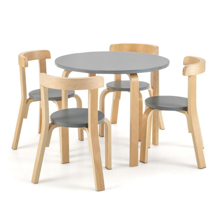 Hivvago 5-Piece Kids Wooden Curved Back Activity Table and Chair Set with Toy Bricks