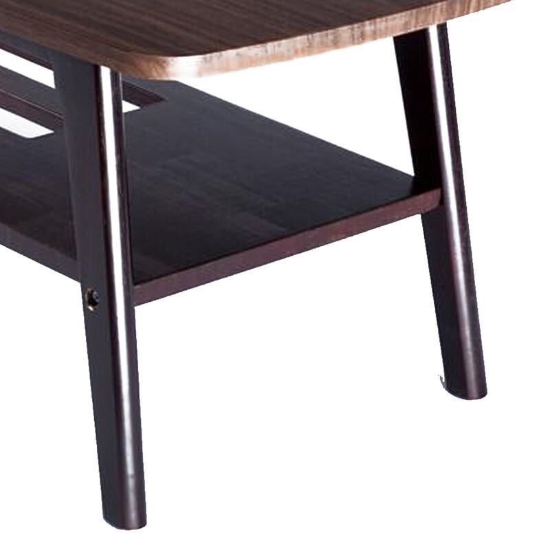 Gala 47 Inch Modern Wood Coffee Table with Bottom Shelf, Espresso Brown-Benzara