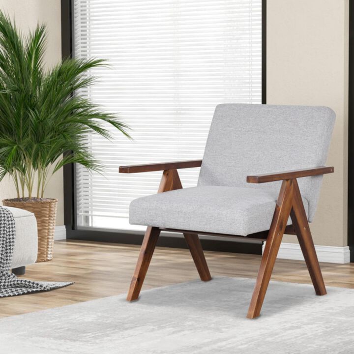 Hivvago Modern Accent Chair Linen Fabric Armchair with Solid Acacia Wood Frame