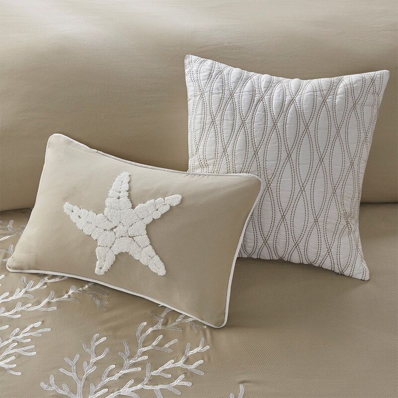 Gracie Mills Douglass 6-Peice Cotton Jaquard Comforter Set with Coral Embroidery