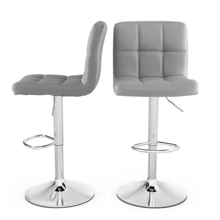 Hivvago Set of 2 Modern Adjustable Height Barstools w/ Comfortable Grey PU Leather Seat