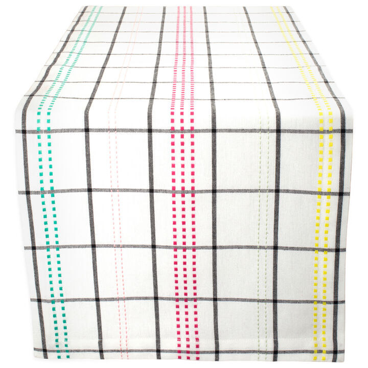 108" White and Black Plaid Rectangular Table Runner