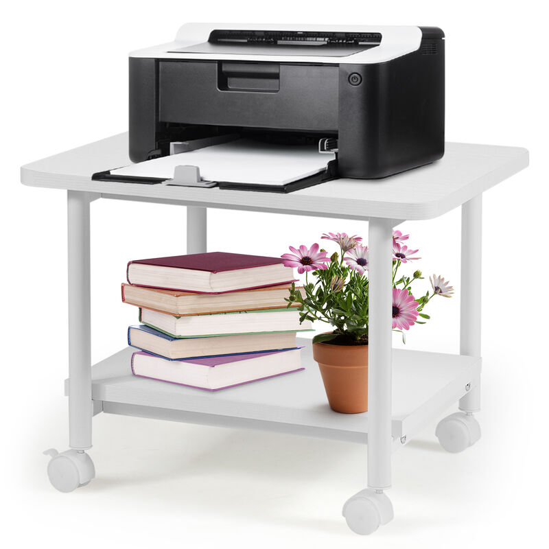 Under Desk Printer Stand with 360� Swivel Casters-White