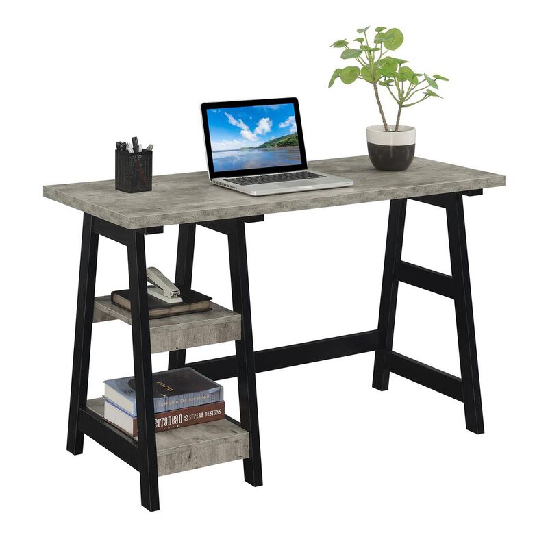 Convenience Concepts Designs2Go Trestle Desk with Shelves, Faux Birch/Black