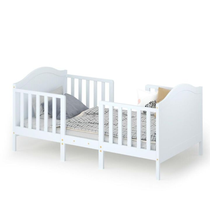 Hivvago 2-in-1 Classic Convertible Wooden Toddler Bed with 2 Side Guardrails for Extra Safety Hivvago 2-in-1 Classic Convertible Wooden Toddler Bed with 2 Side Guardrails for Extra Safety