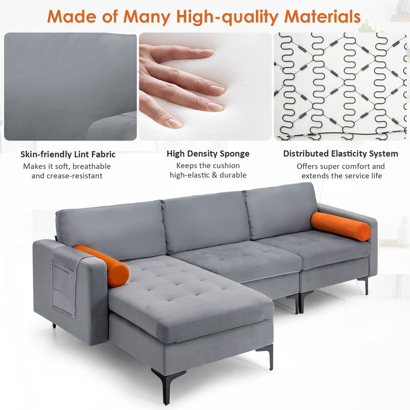 Modern Loveseat Sofa with 2 Bolsters and Side Storage Pocket