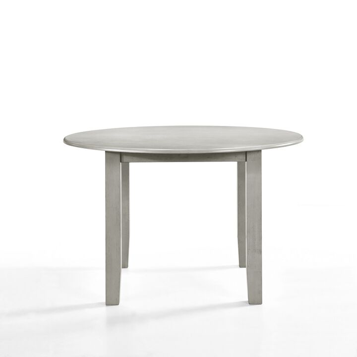 Pane 47 Inch Rounded Wood Dining Table, Smooth Gray Finish, Tall Block Legs - Benzara