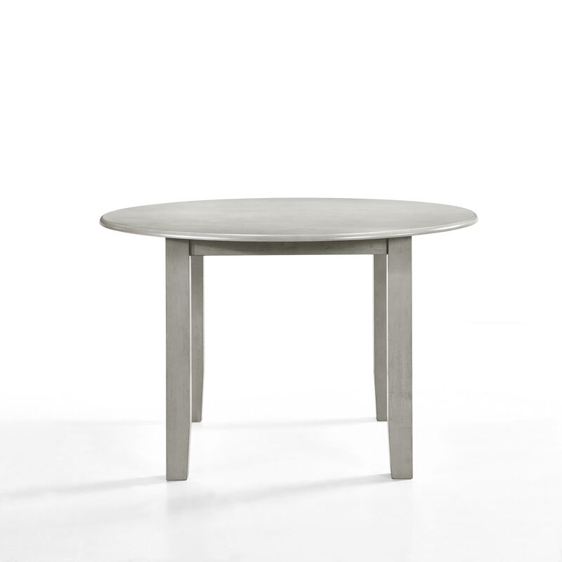 Pane 47 Inch Rounded Wood Dining Table, Smooth Gray Finish, Tall Block Legs - Benzara