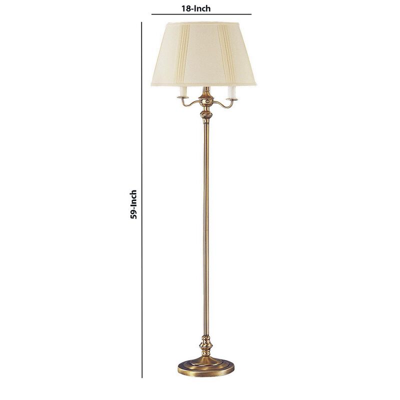 150 Watt 6 Way Metal Floor Lamp with Fabric Tapered Shade, Gold-Benzara