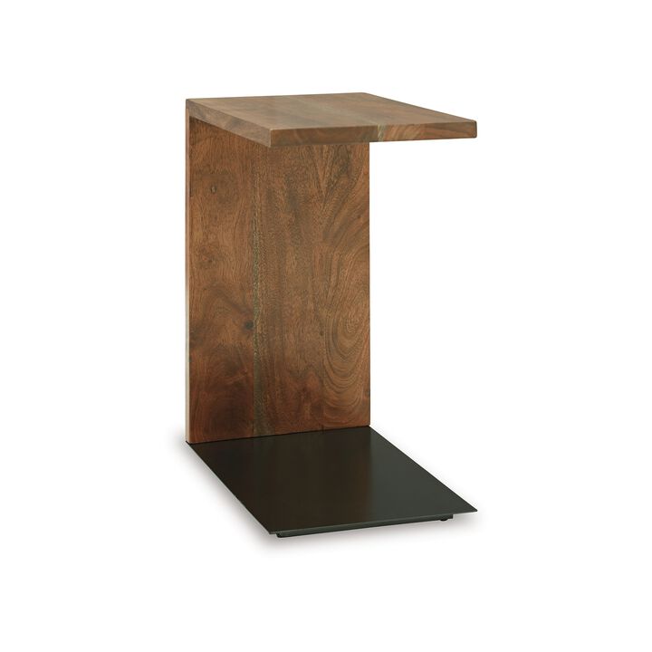 Accent Table, Solid Wood C Shape Design, 18 Inch, Dark Brown - Benzara