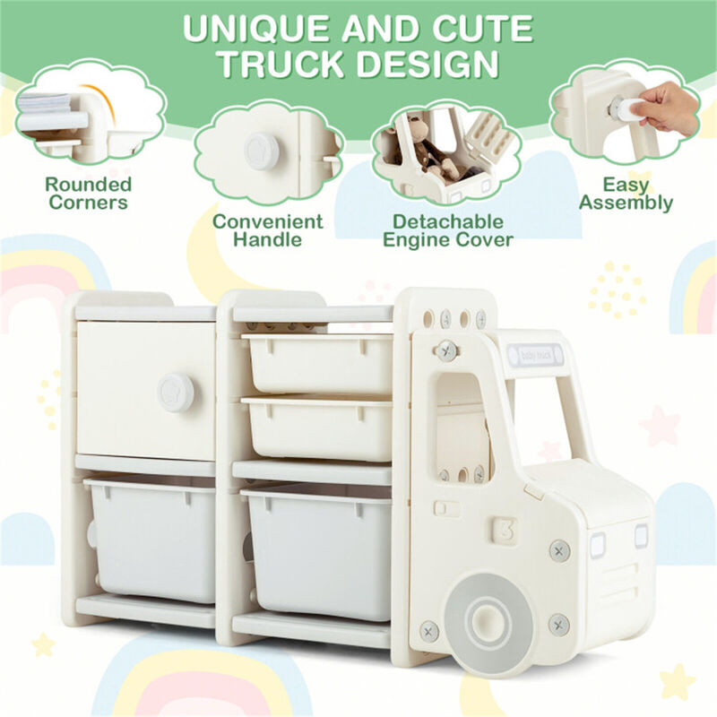 Cute Truck-Shaped Organizer Fun Storage Unit with Plastic Bins for Toys & Kids’ Room