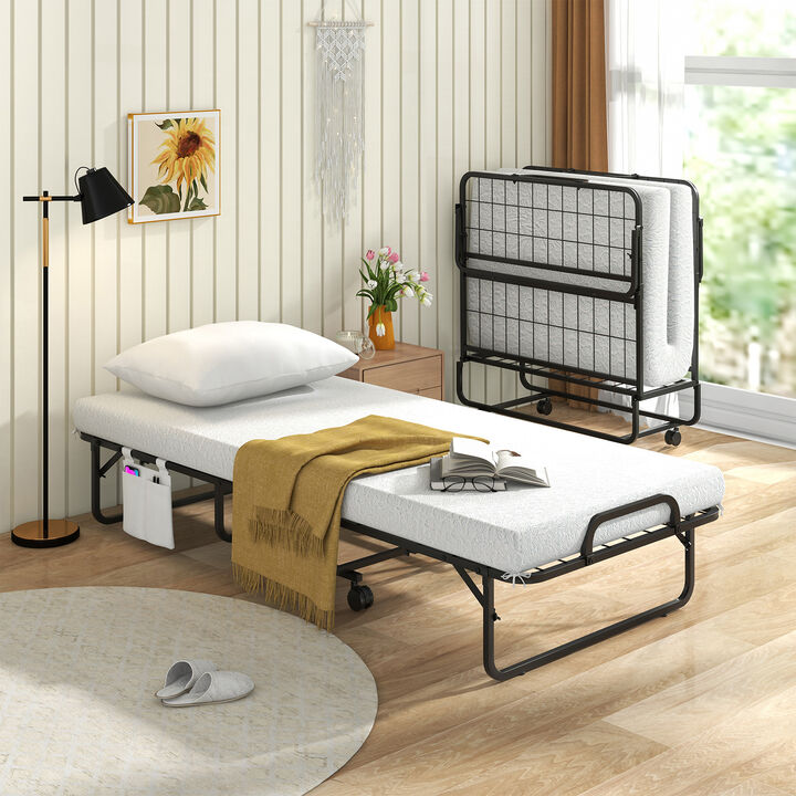 Twin Size Rollaway Guest Folding Bed with Pillow and Cover