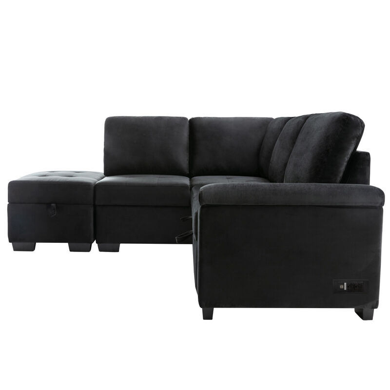 L-Shaped Sleeper Sofa with Storage Ottoman & USB Charge