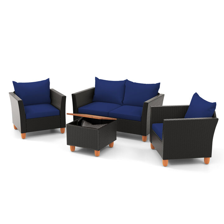 4 Pieces Outdoor Conversation Set with Storage Coffee Table