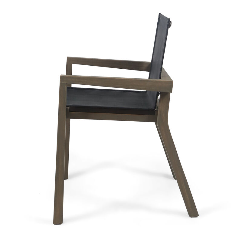 Side Dining Chair Set of 2, Angled Legs, Gray Mesh, Brown Acacia Wood - Benzara