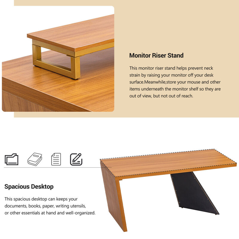 63" Modern Executive Desk, Rustic Industrial Wooden Writing Desk, Study Desk