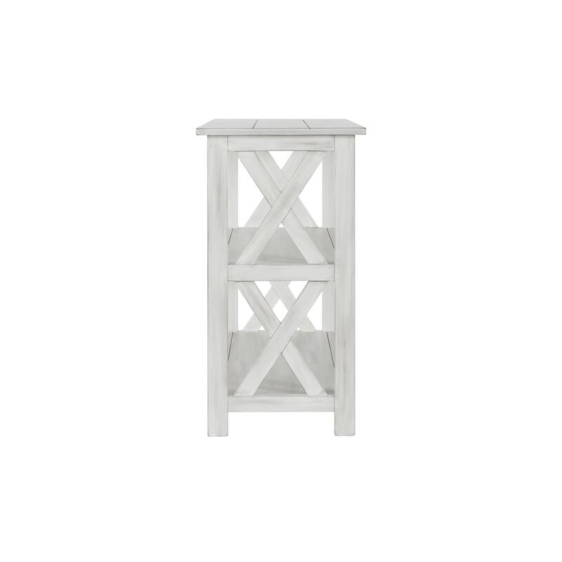 2 Shelf Wooden Entryway Table with X Shaped Accent, White-Benzara