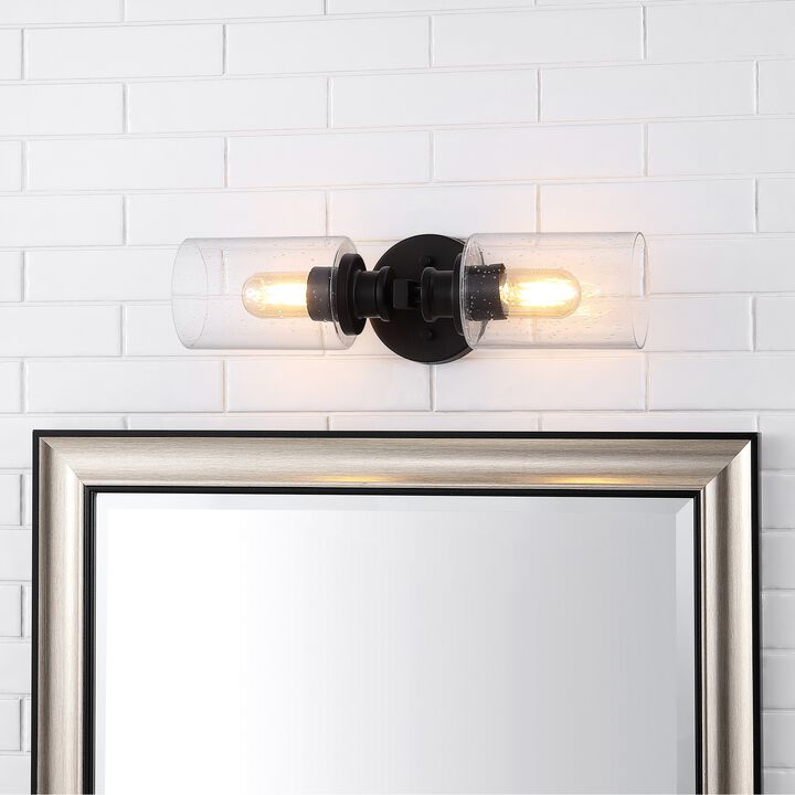 Jules Edison Cylinder Iron/Seeded Glass Farmhouse Contemporary LED Wall Sconce