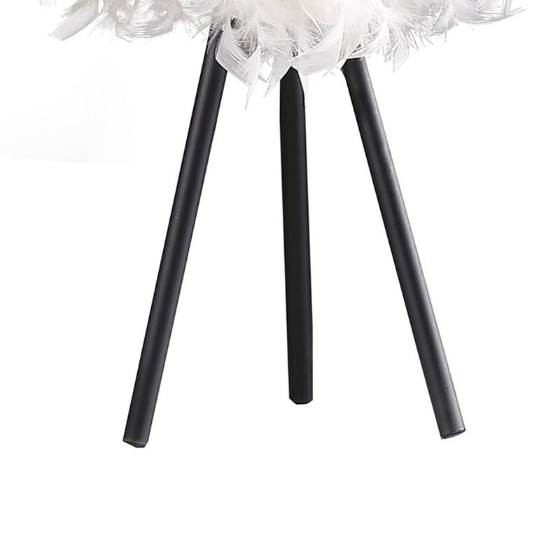 Rio 21 Inch Accent Table Lamp, White Feather Shade, Black Metal Tripod Base - Benzara
