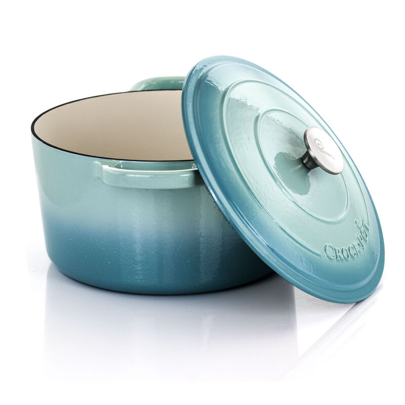 Crock-Pot Artisan 2 Piece 7 Quarts Enamled Cast Iron Dutch Oven in Aqua Blue