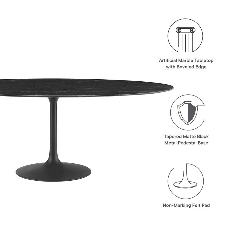 Modway - Lippa 78" Oval Artificial Marble Dining Table Black Black