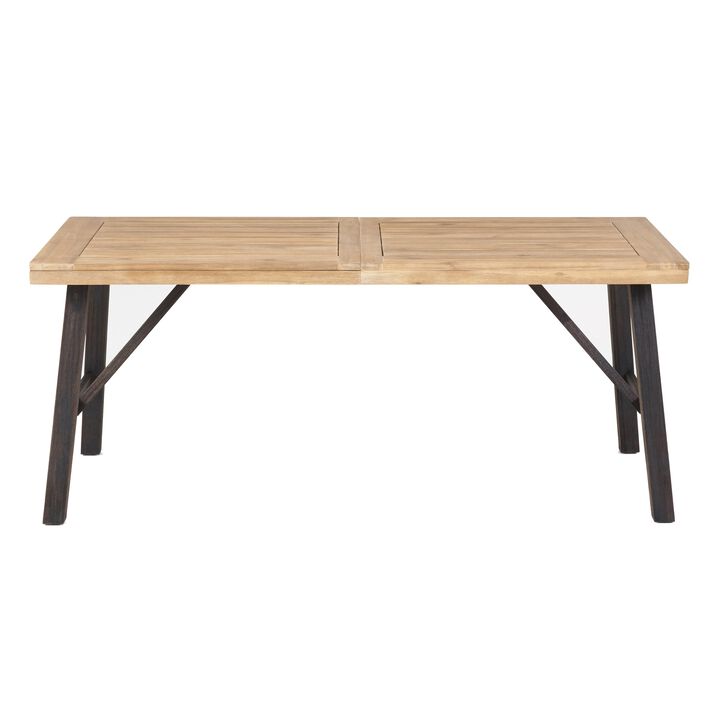 Wren Outdoor Dining Table, Rectangular 71 Inch, Brown and Black Wood - Benzara