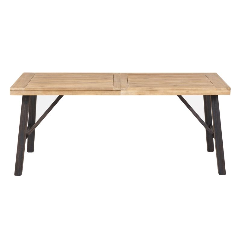 Wren Outdoor Dining Table, Rectangular 71 Inch, Brown and Black Wood - Benzara