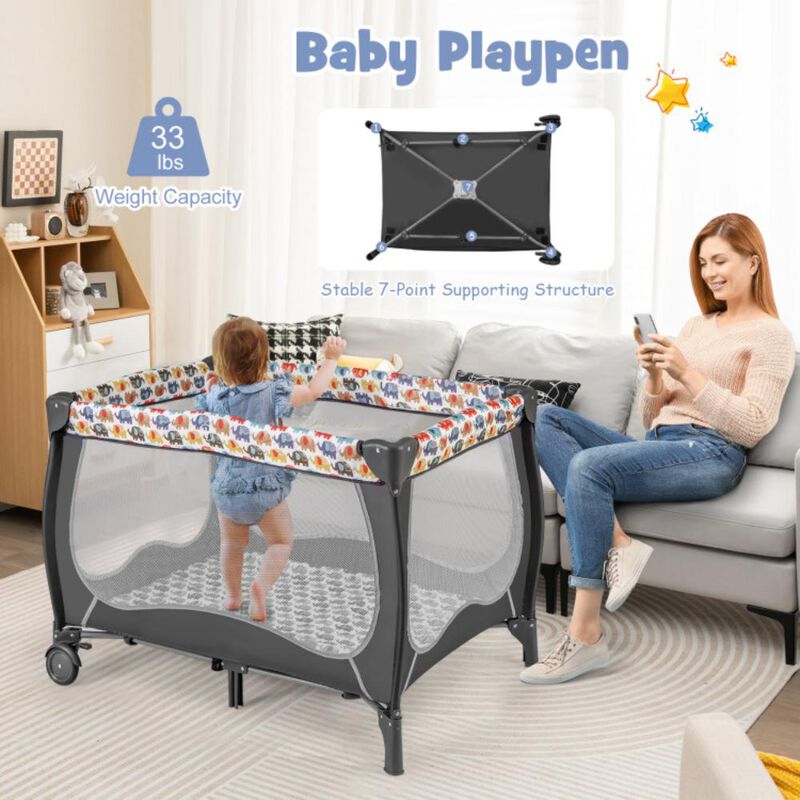 Hivvago 4 in 1 Portable Baby Nursery Center with Net and Music Box