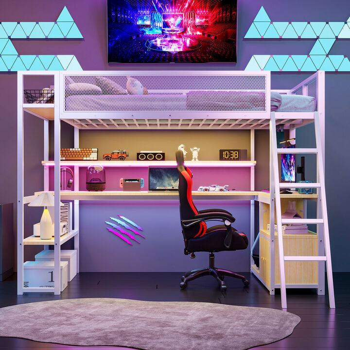 Merax Metal Loft Bed with Built-in Work Station
